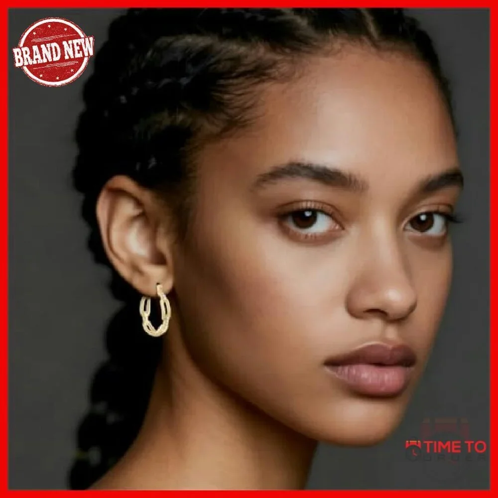 14K Gold Plated Hoop Earrings 30mm Cable Design Zircon Accent